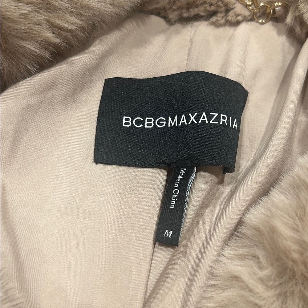 BCBGMaxAzria Plush Hooded Puffer Jacket in Beige - Picture 3 of 8